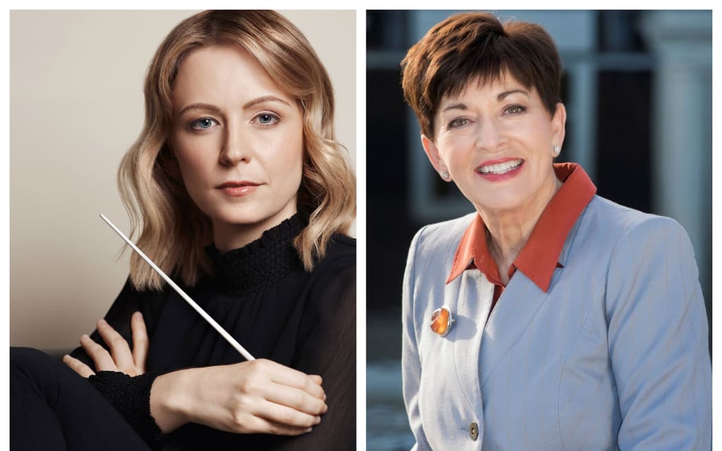 Headshots of NZSO Conductor Gemma New on the left, Dame Patsy Reddy on the right.