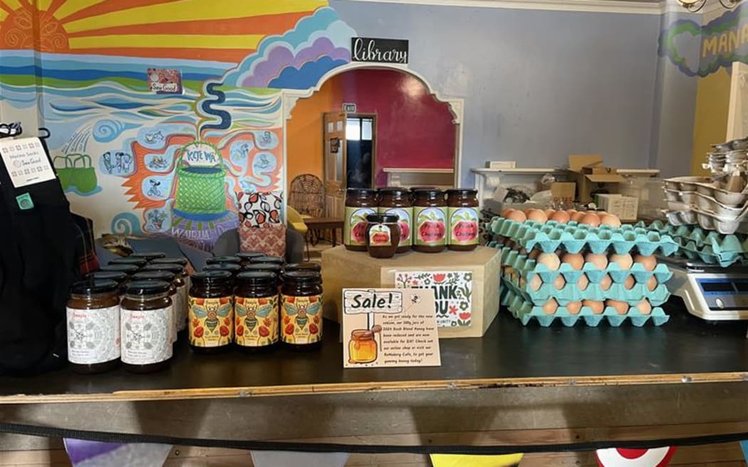 Items for sale from The Remakery, such as honey, chutney and eggs