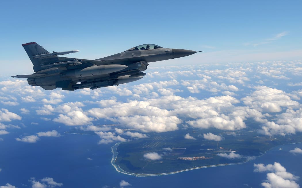 Guam is strategically important to the United States, housing both an Air Force and Navy base. Here, a US F-16 flies along the island's coastline.