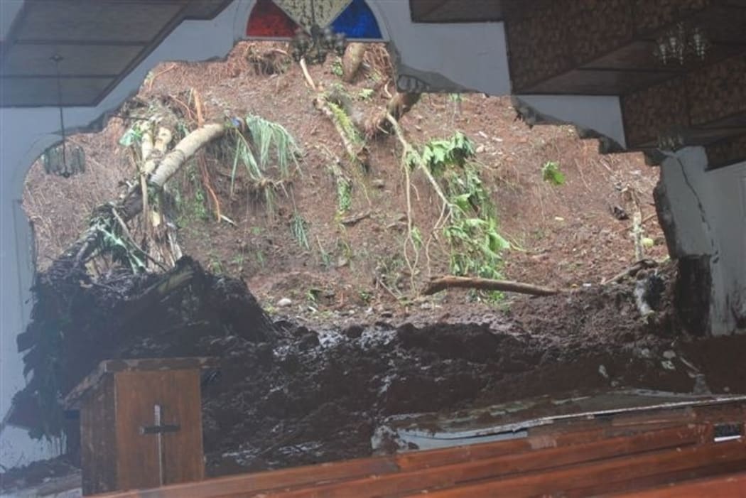 A mudslide broke the wall of a church in Gataivai, American Samoa