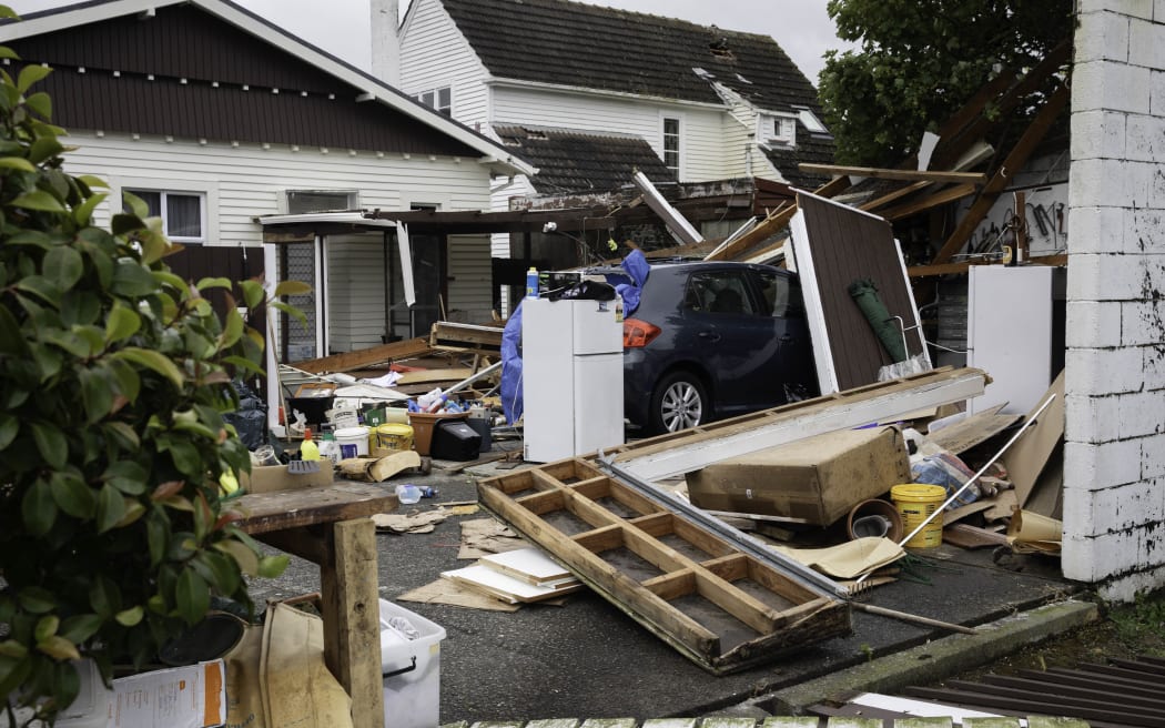 Some properties on Cornwall Street have been damaged after a severe thunderstorm hit Lower Hutt on 12 December, 2023.
