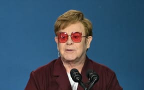 British singer-songwriter Elton John speaks at the Stonewall National Monument Visitor Center grand opening ceremony in New York on June 28, 2024.