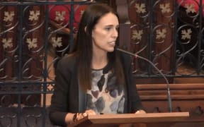 Jacinda Ardern makes her speech on the first 100 days of her government.