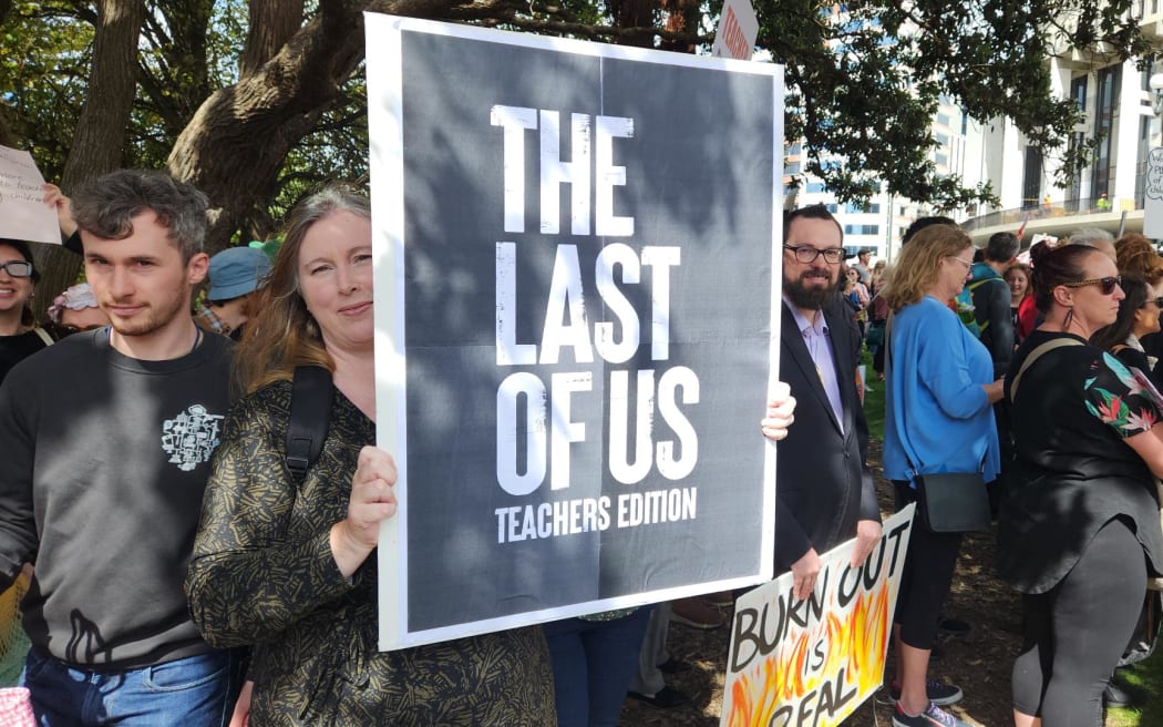 Striking teachers at Parliament