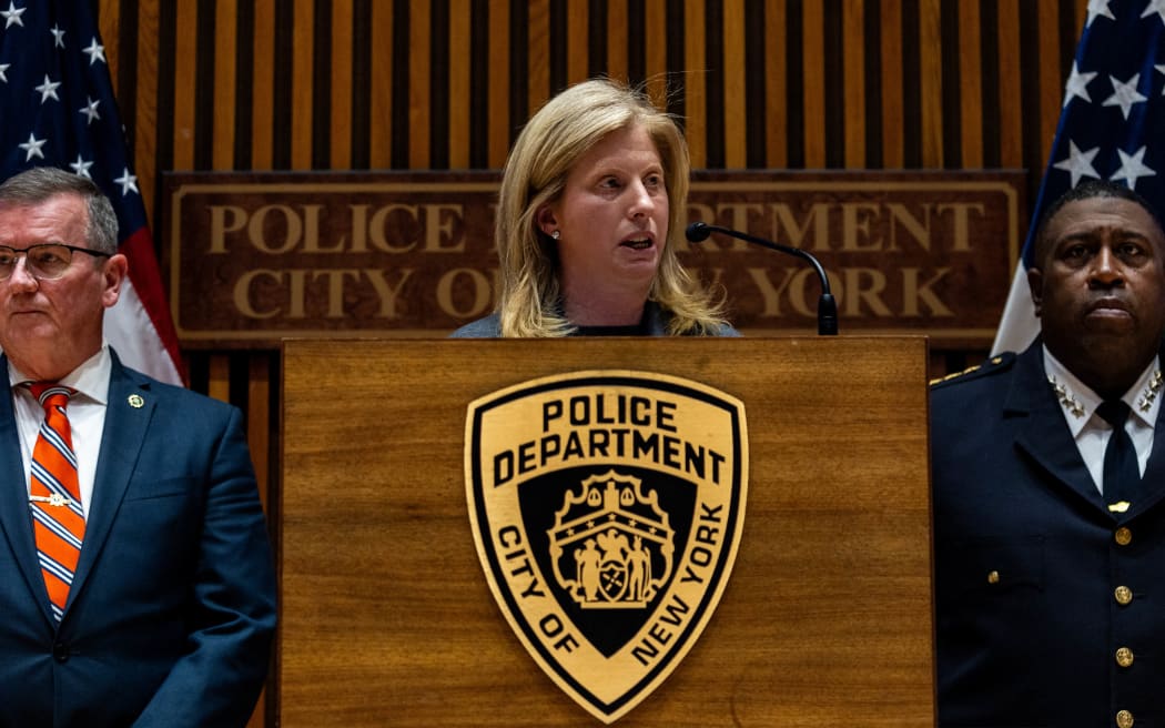 NEW YORK, NEW YORK - DECEMBER 4: New York City Police Commissioner Jessica Tisch speaks to the media during a press conference regarding what homicide authorities believe was a targeted attack on United Healthcare CEO Brian Thompson at One Police Plaza on December 4, 2024, in New York City. Thompson was shot before 7:00am this morning before he was to attend the company's annual investors meeting.   Alex Kent/Getty Images/AFP (Photo by Alex Kent / GETTY IMAGES NORTH AMERICA / Getty Images via AFP)