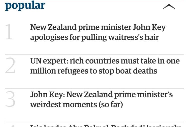 The Guardian's most popular stories list overnight.