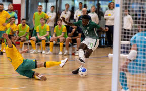 Match action at the PACIFICAUS Sports Futsal Series between Australia and Solomon Islands at Heffron Centre, Sydney.