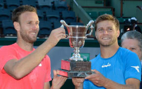 Michael Venus and Ryan Harrison after winning the French Open Men's Doubles final.