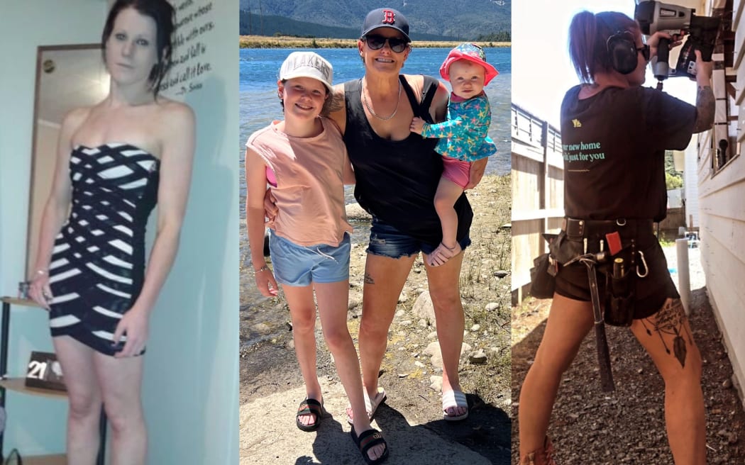 Bex Chapman at the height of her meth addiction (left), and through her recovery.