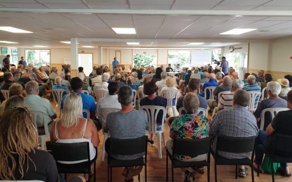 Lake Taupō arson hui at Waitetoko Marae on Wednesday evening, with about 300 people in attendance