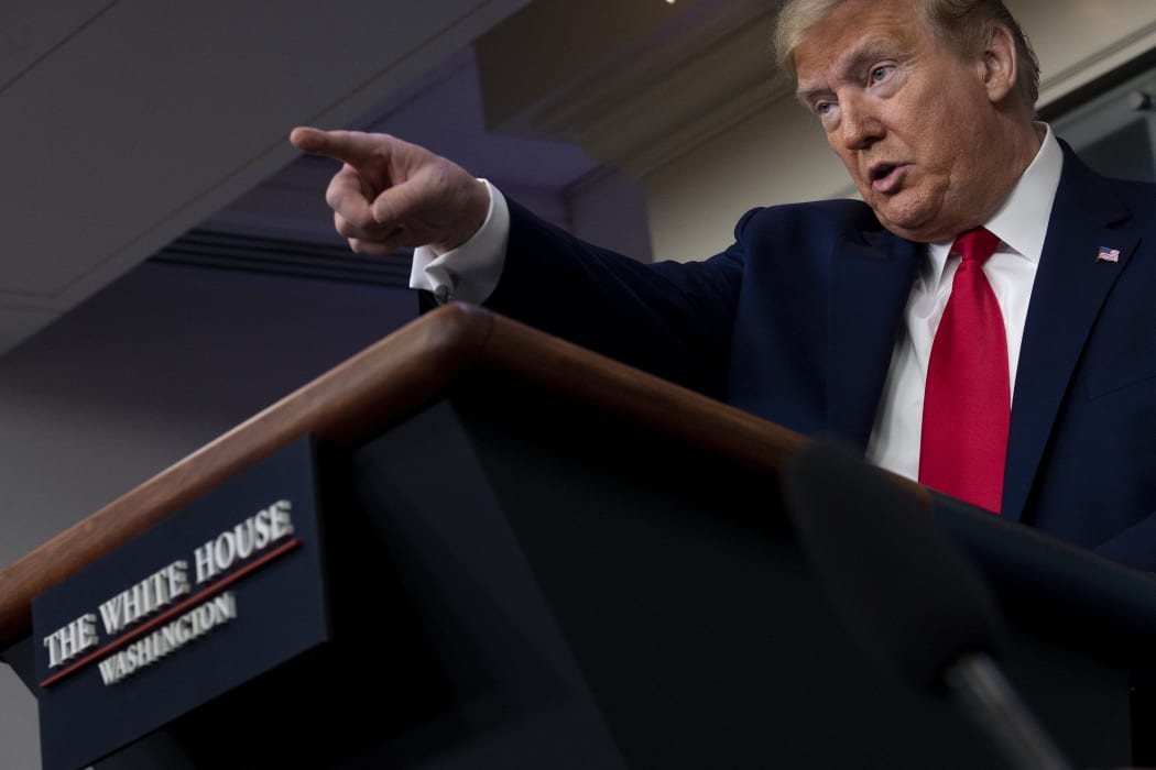 President Donald Trump delivers remarks during a press briefing on April 18 (local time)