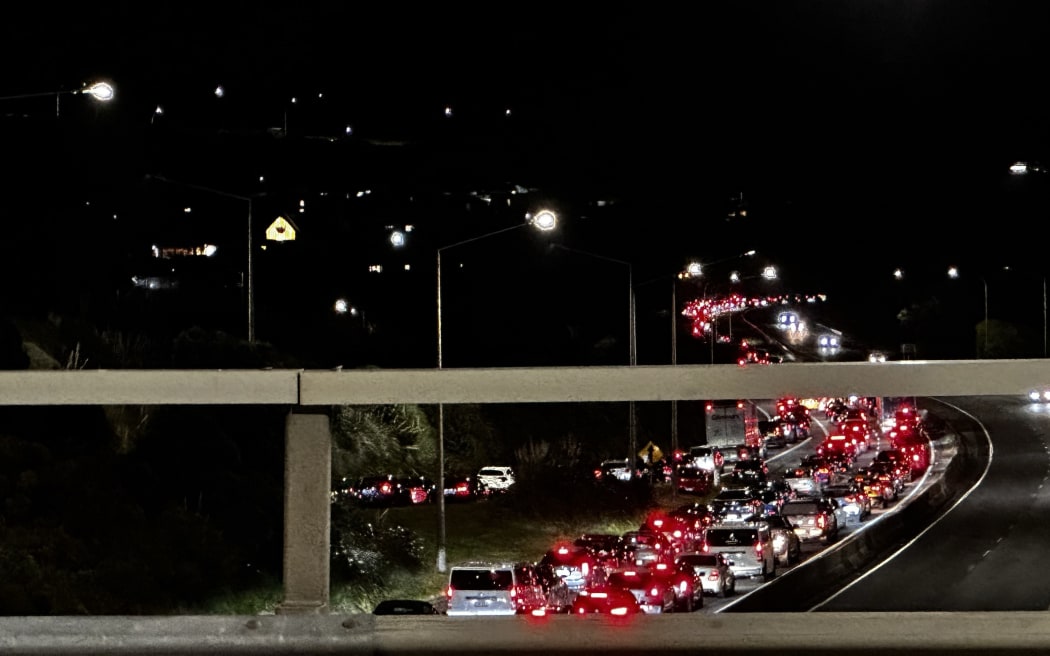 Traffic seen from the Porirua bridge over looking the motorway south bound.