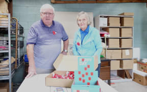Hamilton RSA poppy workers Pat McCarthy, left, and Dorothy Jeans.