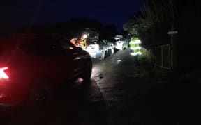 Specialist lines crews arriving in St Clair's Cliffs Road, to rescue a woman and dog stranded on a cliffside, on Sunday 20 April, 2025.