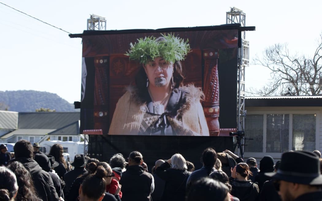 People watch as the new Māori queen Te Puhi Ariki Ngawai Hono i te Po Paki is announced.