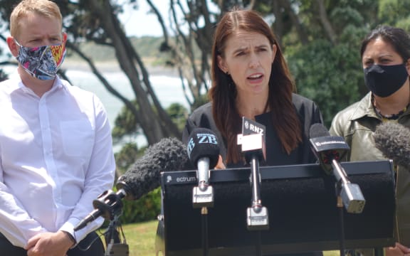 Prime Minister Jacinda Ardern giving a Omicron update from New Plymouth at the Labour Party caucus retreat