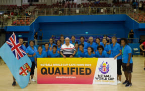 The World Cup-bound Fiji netball squad with Prime Minister Frank Bainimarama