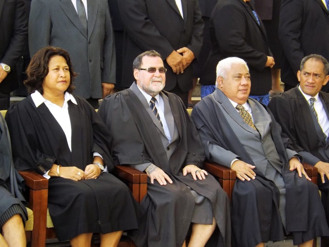 Outgoing Samoa Chief Justice Patu Falefalu Sapolu, second from right.