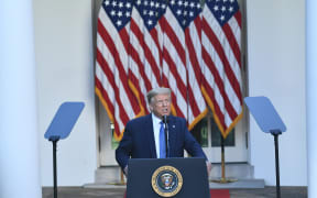 US President Donald Trump addressing media in the White House Rose Garden today.
