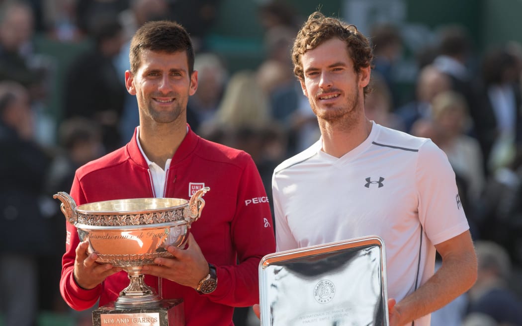 Novak Djokovic (L) and Andy Murray after a French Open final in Paris.