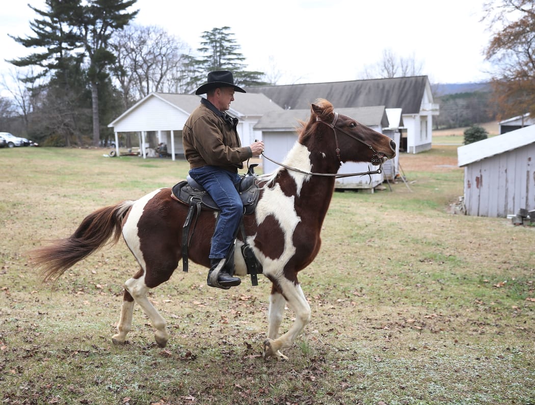 Roy Moore arrived at the polling station on horseback.