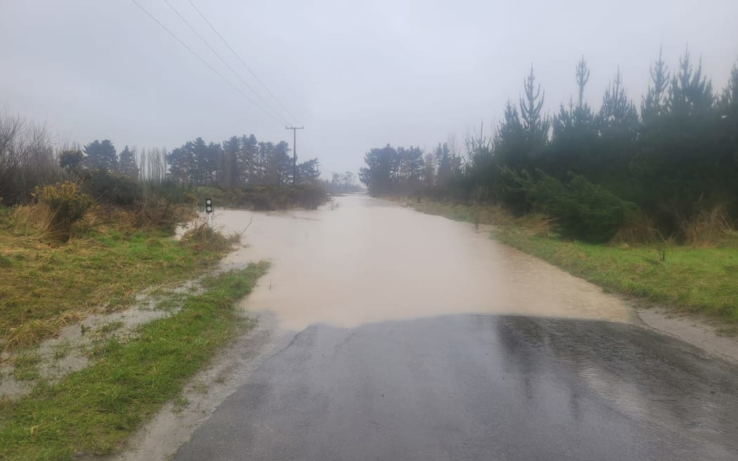 Flooding in Downs Road in Eyrewell in Canterbury.