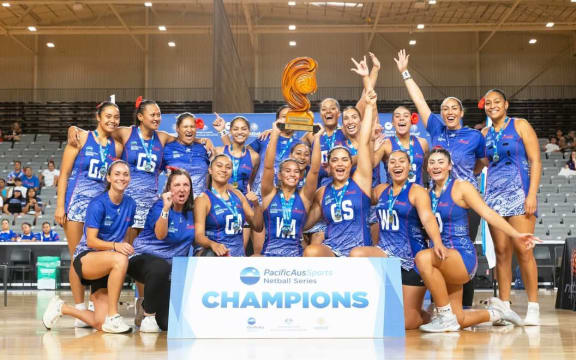 Samoa, winners of the 2025 PacificAus Sports Netball Series.