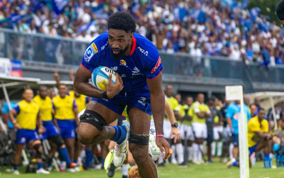 Atonia Waqa of the Fijian Drua score a try during the round five Super Rugby match between Fijian Drua and ACT Brumbies at Four R Stadium.