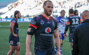 A disappointed Simon Mannering after the Warriors loss to Bulldogs.