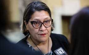 Labour MP Meka Whaitiri talks to media on her return to Parliament
