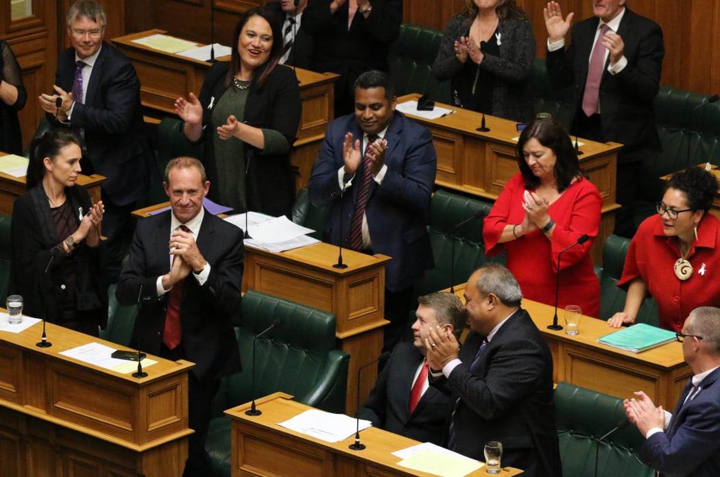 Departing Labour MP and former Labour leader David Cunliffe is applauded by his colleagues after giving his valedictory speech.