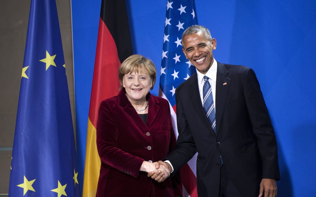 US President Barack Obama with German Chancellor Angela Merkel.