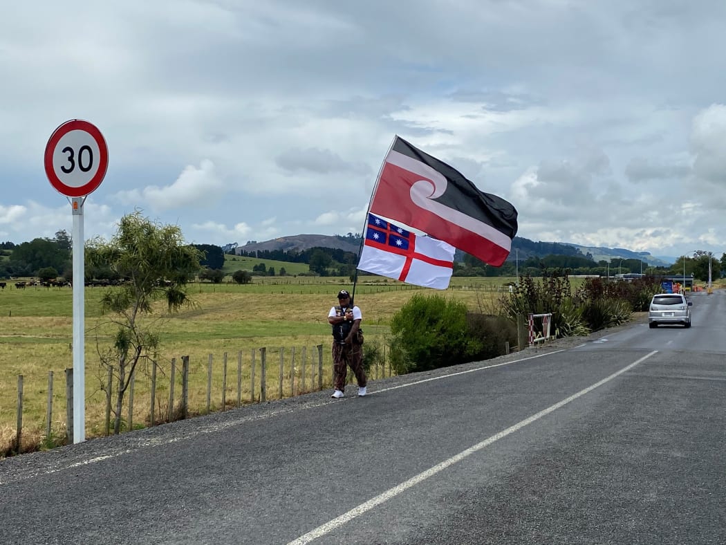 Supporters of the protesters outside Waikeria Prison