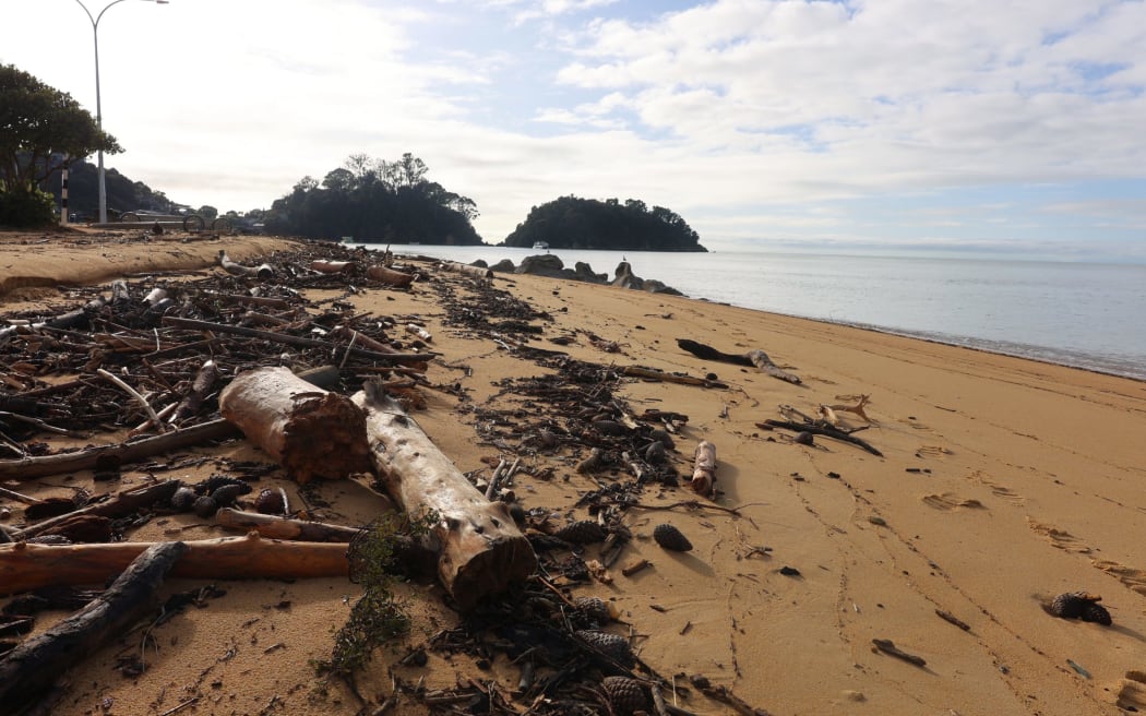 The downgrade is unrelated to recent flooding which left the beach littered with woody debris.