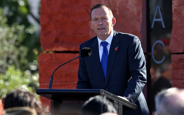 Australian Prime Minister Tony Abbott at the Australian Memorial at Pukeahu National War Memorial.