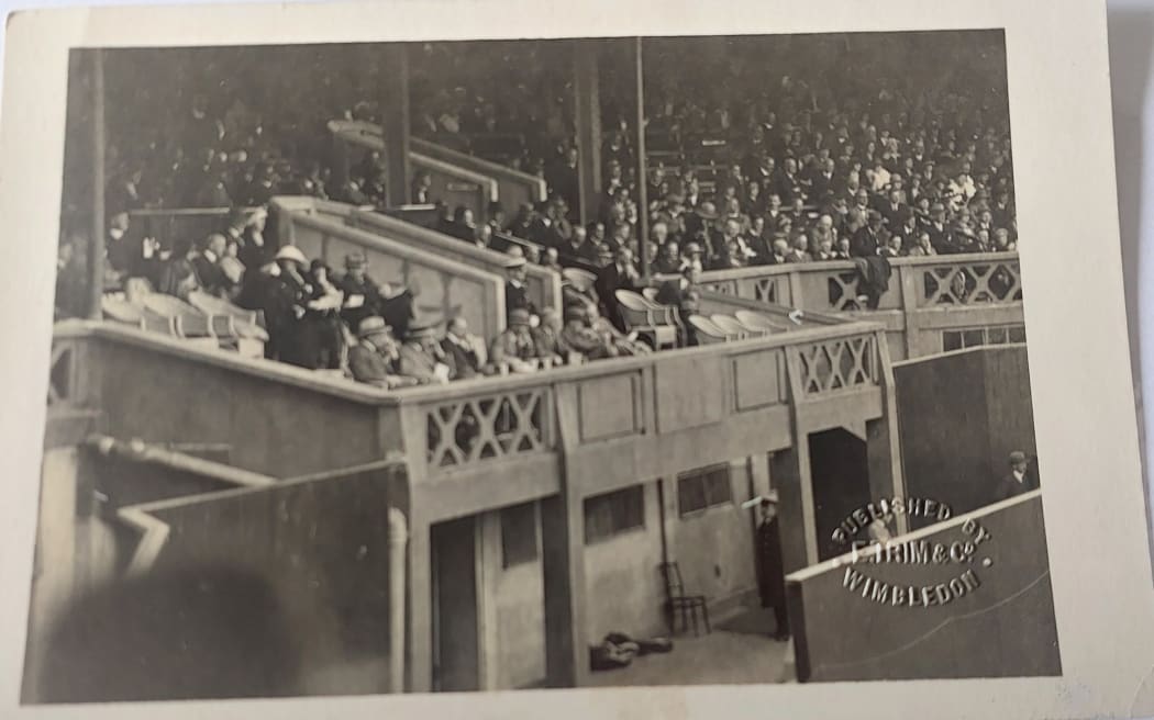 Marjorie Bain became the first woman to represent New Zealand at Wimbledon in 1922. She sent this postcard of the new Wimbledon venue to her family in Christchurch.