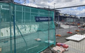 Construction fences surround the forecourt, in front of the terminal at Hawke's Bay Airport.