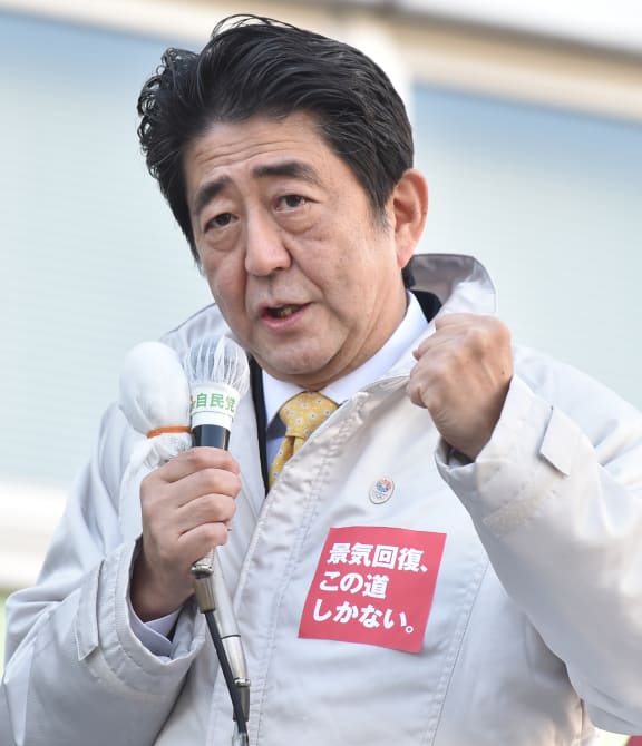 Shinzo Abe delivering an election campaign speech.