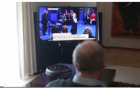 Robert Trump of Temuka watching Donald Trump - no relative -  in the presidential debate this week. NZ Herald video.