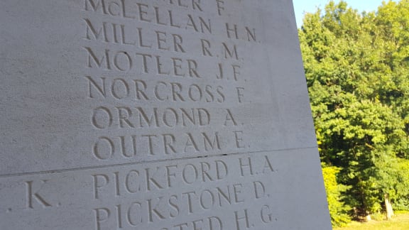 Alexander Ormond's name on the memorial at the Caterpillar Valley cemetery.