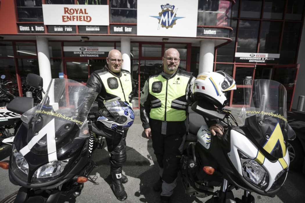 Motorcycles arent all dangerous say these enthusiasts. L-R Stuart Nelson and Ross Gratton from 'Two Bald Bikers'. They run motorcycle training courses for all abilities.
