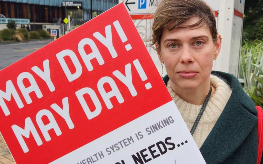 Maeve Hume-Nixon at the doctor's strike in Wellington.