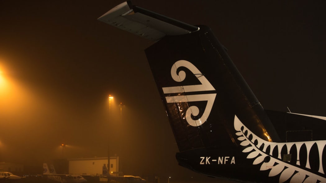 A regional Air New Zealand plane grounded at Auckland Airport due to fog. 6 July 2016.