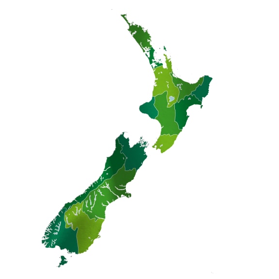 A map of New Zealand's regions.