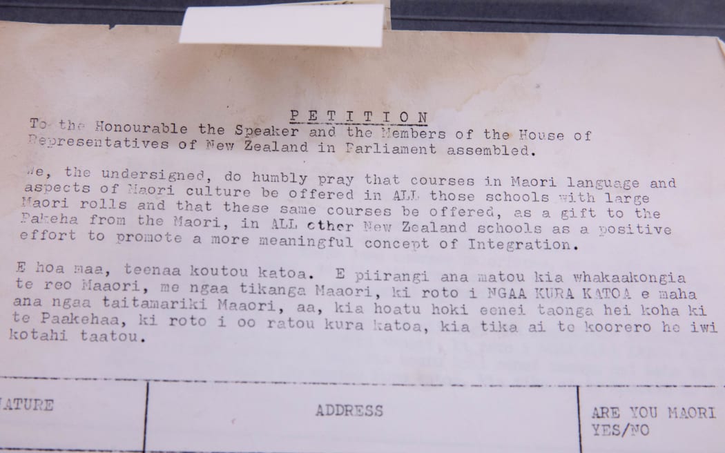 The Māori language petition that was delivered to Parliament in 1972 which asked for recognition of Te Reo Maori.