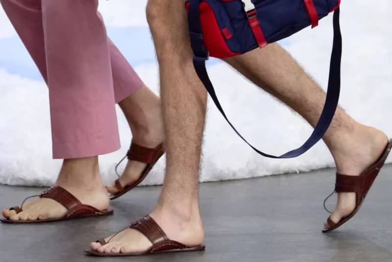 Prada showcases its new leather sandals during the Milan Fashion Week in Italy.