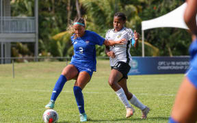 Samoa's Makeli Leonard Fiji's Teonila Levuiciva. OFC U-16 Women's Championship 2025, Samoa v Fiji, Samoa Football HQ Apia, Monday 4 August 2025. Photo: Shane Wenzlick / www.phototek.nz