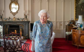 Queen Elizabeth II during an audience with Switzerland's President Ignazio Cassis (not pictured) at Windsor Castle, 28 April, 2022.