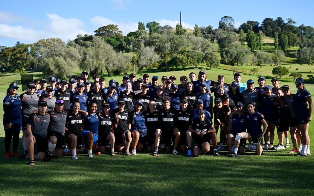 Rangitahi Cricket Festival trophy presentation.
Aotearoa Maori Schoolboys v Pasifika Schoolboys, Round 2 match of the Rangatahi Cricket Festival at Cornwall Cricket Club, Auckland, New Zealand on Thursday 1 February 2024. Photo by Andrew Cornaga / www.photosport.nz