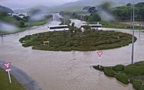 Flooding remains at Plimmerton roundabout.
